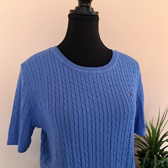 Tommy Hilfiger Sweater Women's Size Medium Blue Cable Knit Short Sleeved NWOT - Picture 6 of 14